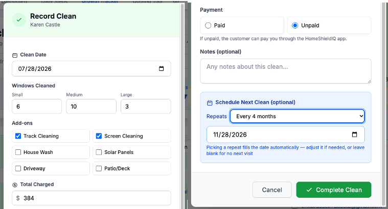 Recurring cleans auto-scheduled