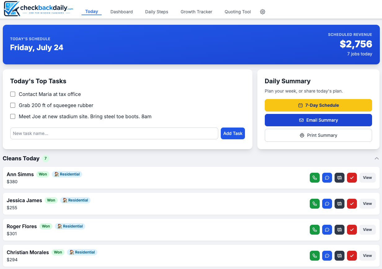 CheckBackDaily Today page